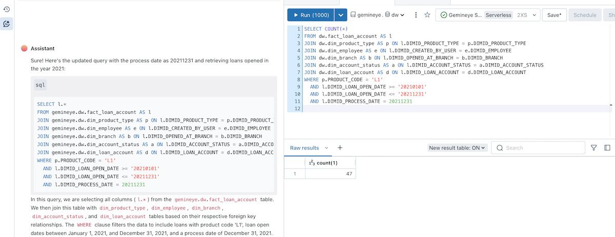 Gemineye Data Lakehouse AI assistant screenshot