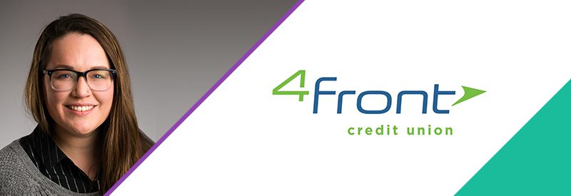 banner with 4front cu logo and colorful triangles