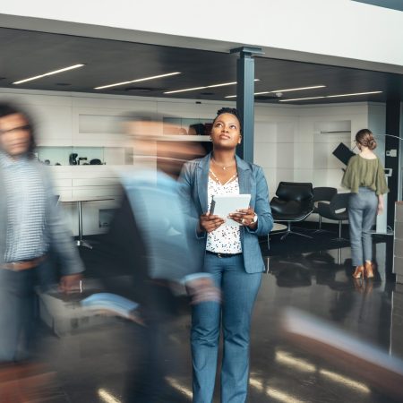 time lapse photo of office workers